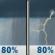 Wednesday: Rain showers before noon, then showers and thunderstorms. Mostly cloudy. High near 53, with temperatures falling to around 51 in the afternoon. West southwest wind 2 to 7 mph. Chance of precipitation is 80%. Wednesday: Rain Showers